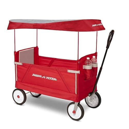 Radio Flyer 3 in 1 EZ Fold Stroller Wagon with Canopy and Adjustable Handle, Red thumbnail 10