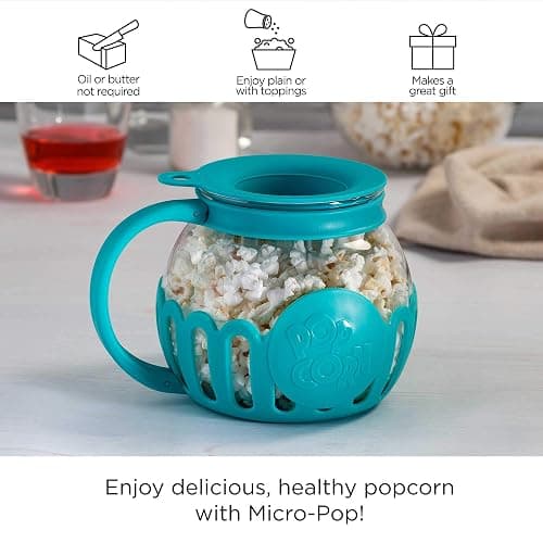 Ecolution Patented Micro-Pop Microwave Popcorn Popper with Temperature Safe Glass, 3-in-1 Lid Measures Kernels and Melts Butter, Made Without BPA, Dishwasher Safe, 1.5-Quart, Teal thumbnail 3