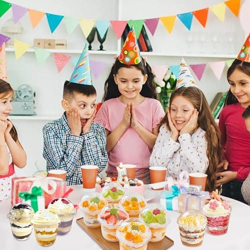 Szsrcywd 100Pcs 10oz Plastic Dessert Cups with Dome Lids,50Pcs Disposable Clear Parfait Party Cup(No Hole) and 50Pcs Sporks,Snack Containers Bowls for Cake,Mousse,Milkshake,Yogurt,Ice Cream,Fruits thumbnail 6