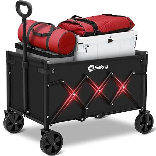 Sekey Wagon Cart with Wheels with 220LBS Capacity,Heavy Duty Wagon Carts Foldable,Lightweight Utility Portable Cart for Grocery, Shopping, Garden, Camping. Black - Image 1