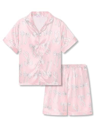 Topgal Satin Pajamas for Girls Coat Style Unicorn & Cat Silky Button Down PJ Set Size 6-16 - Image 1