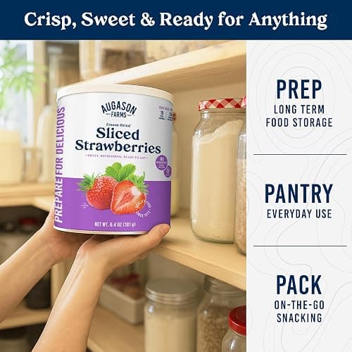 Augason Farms Freeze Dried Sliced Strawberries Can - Gluten Free Snack for Baking, Smoothies, and Emergency Storage - Healthy Individual Fruit Snacks – 6.5 Ounces (18 Servings) thumbnail 2