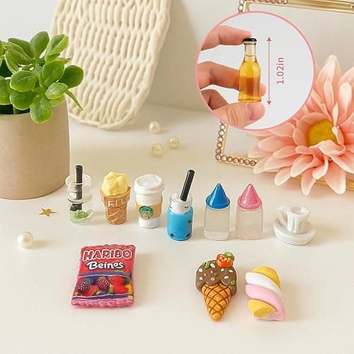 HKLMRO 150Pcs Miniature Food Drink Bottles Adults Dollhouse Soda Pop Cans Pretend Play Kitchen Cooking Game Party Accessories Toys Hamburger Cake Ice Cream Pizza Bread Tableware Doll House Landscape thumbnail 5