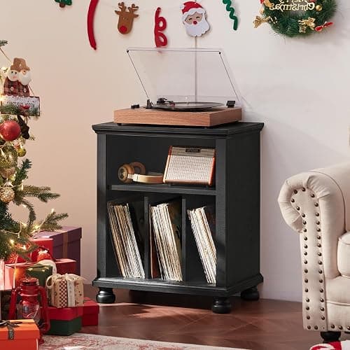 Joaxswe Record Player Stand with Vinyl Record Storage, 24" Wide Mid-Century Record Player Table Up to 200 Albums,Large Wood Turntable Stand Cabinet Dispaly Shelf for Living Room,Bedroom,Black thumbnail 3