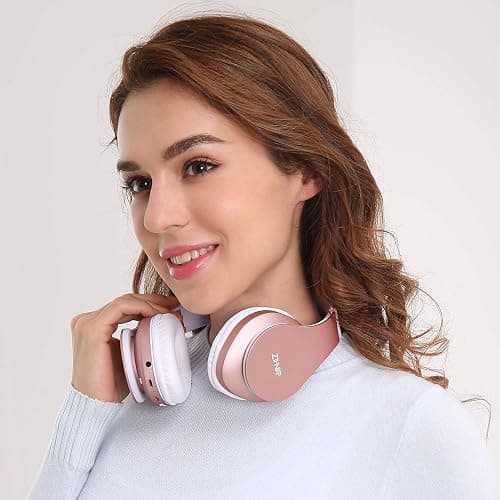 ZIHNIC Bluetooth Headphones Over-Ear, Foldable Wireless and Wired Stereo Headset Micro SD/TF, FM for Cell Phone,PC,Soft Earmuffs &Light Weight for Prolonged Wearing(Rose Gold) thumbnail 2