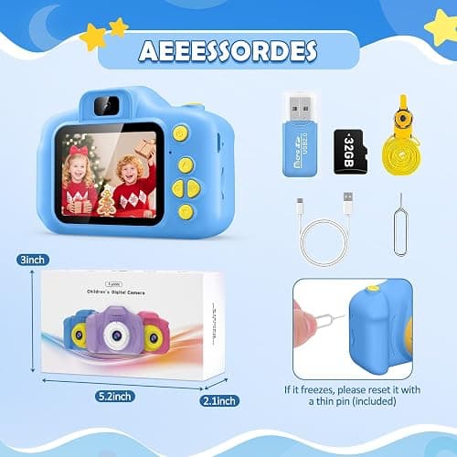 Desuccus Kids Camera Toys Christmas Birthday Gifts for Boys and Girls Kids Toys 3 4 5 6 7 8 9 Year Old HD Digital Video Camera for Toddler with 32GB SD Card (Blue) thumbnail 7