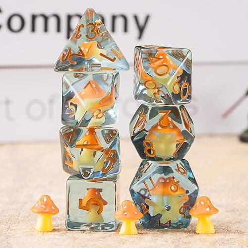 Mushroom Resin Dice Set,Polyhedral Dice Yellow Mushroom Inclusion Dice,RPG D&D Dice Set for Dungeons and Dragons MTG RPG Role Playing Games thumbnail 4