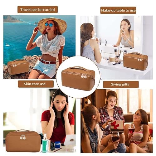zaleeta Travel Makeup Bag, Large Capacity Cosmetic Organizer Bags for Women, Waterproof PU Leather Toiletry Bags, Wide Open Flat Makeup Case with Divider and Handle thumbnail 8