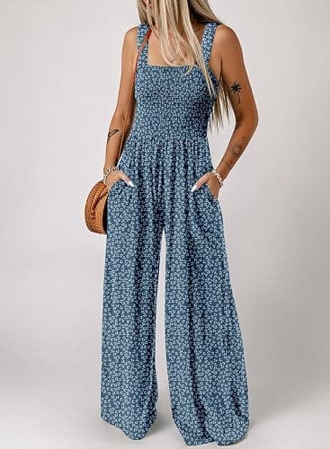 Dokotoo Women's Casual Loose Overalls Jumpsuits One Piece Sleeveless Printed Wide Leg Long Pant Rompers With Pockets thumbnail 2
