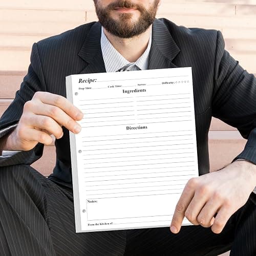 Blank Recipe Paper for A4 Binder - 3 Hole Recipe Book Paper Refills for Saving Recipes, 50 Sheets/100 Pages, 100gsm, White, 8.5'' x 11'' thumbnail 2