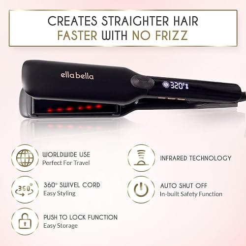 ELLA BELLA® Titanium Flat Iron Hair Straightener (with Infrared) • Professional Straightening Iron • Digital Display to Accurately Control Temperature • As Featured in Good Housekeeping thumbnail 7