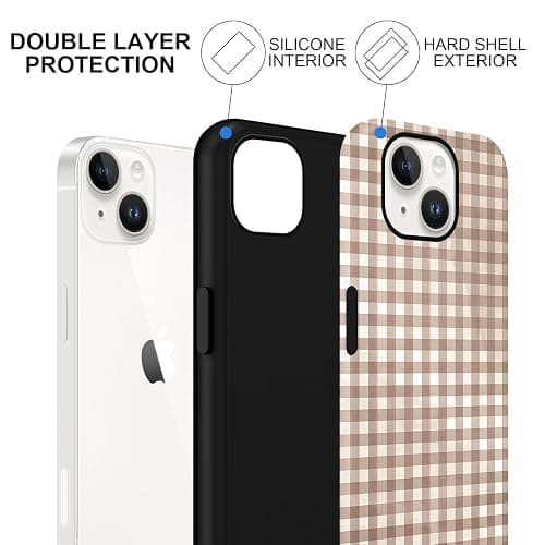 Cinysnt Cute Brown Checkered Phone Case for iPhone 14 / iPhone 13 Case 6.1", Aesthetic Trendy Gingham Grid Pattern 2-in-1 Matte Cover Shockproof Slim Soft TPU Hard PC Protection Girls Women Funda thumbnail 2