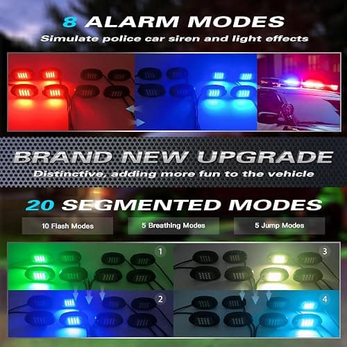 LD DARKEAGLE 8Pods Segmented RGB LED Rock Lights Kit for Jeep Trucks UTV ATV Golf Cart RZR SXS Offroad Four Wheeler with APP/RF Remote, Multi Color Underglow Light Waterproof Music Neon Underbody 12V thumbnail 4