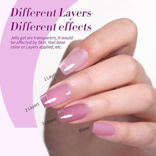 BORN PRETTY Jelly Purple Gel Nail Polish Transparent Sheer Pink Grape Purple Shimmer Glitter Jelly Gel Polsih Nail Art Manicure DIY at Home 6PCS thumbnail 8