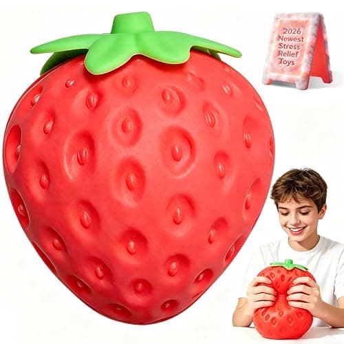8In Strawberry Squishy, Jumbo Squishy Strawberry Giant Big Realistic Strawberry Moldable Soft Squishys Slow Rising Stress Ball for Anxiety Stress Party Favor for Adults (8IN Strawberry) - Image 1