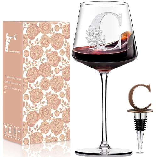Physkoa Personalized Wine Glass – Custom Initial Monogram Gift for Women, Perfect Birthday & Mother’s Day Gift for Mom, Wife, Sister, Best Friend, Etched Dishwasher Safe (Letter C) - Image 1