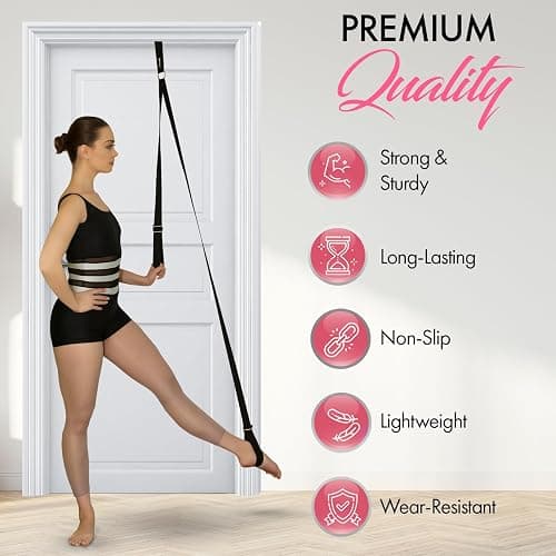 Stretching Strap With Door Anchor - Stretching Equipment to Improve Legs Flexibility - Splits Trainer For Home Ideal In Ballet, Dance, Cheerleading, Taekwondo, Yoga, Pole Dancing & Gymnastics - Black thumbnail 3