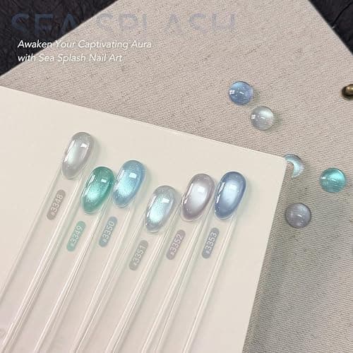 GAOY Icy Glassy Cat Eye Gel Nail Polish Set, 6 Jelly Colors, Sea Splash | Silver Blue Green for Icy Summer Beach, Translucent Holography with Sheer Shades, Nail Art Designs, UV Lamp Required thumbnail 3