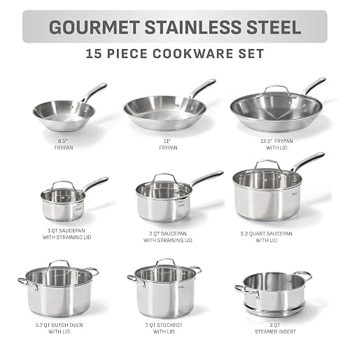 T-fal Gourmet 15-Piece Stainless Steel Pots and Pans Set, Induction Compatible thumbnail 2