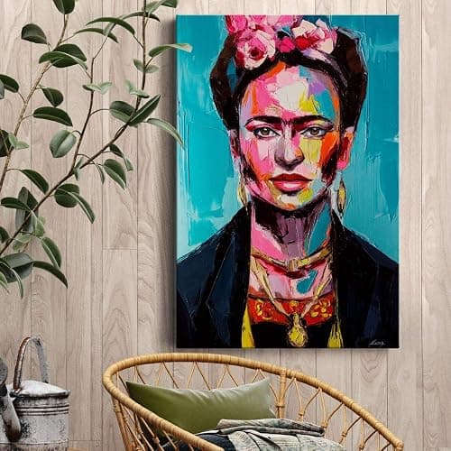 WEXFORD HOME Frida Kahlo Portrait Wall Art, Brightly Colored Spanish Artwork, Modern Mexican Decorations, Premium Gallery Wrapped Canvas, Ready to Hang, 12 in H x 18 in W, Made in America thumbnail 2