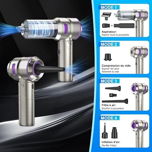 Aspirabriciole Senza Fili,4 in 1 Aspirapolvere Auto Portatile 18000Pa,Mini Aspirapolvere Potente con Motore Brushless,3 Velocità Mini Aspirapolvere Potente per Auto Casa Ufficio Peli di Domestici thumbnail 2