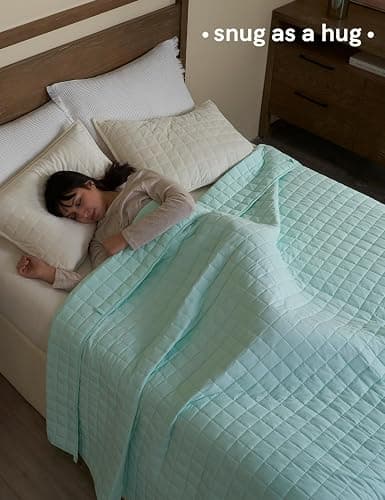 YnM 15lbs Weighted Blanket for Adults, Heavy Bed Throw Blanket with Cooling Glass Beads for All Season Use, Ideal for ~110lbs (48x72 Inches, Twin/Full, Mint Green) thumbnail 3