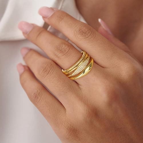 Fezodo Gold Stackable Rings for Women - Dainty 18K Realy Gold Plated Stackable Rings Infinity Thumb Ring Set Trendy Statement Promise Wedding Bands Engagement Ring for Women thumbnail 3