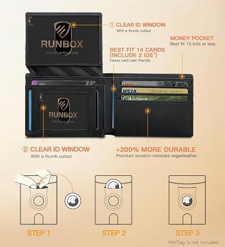 RUNBOX Wallet for Men Slim Rfid Leather 2 ID Window With Gift Box thumbnail 3