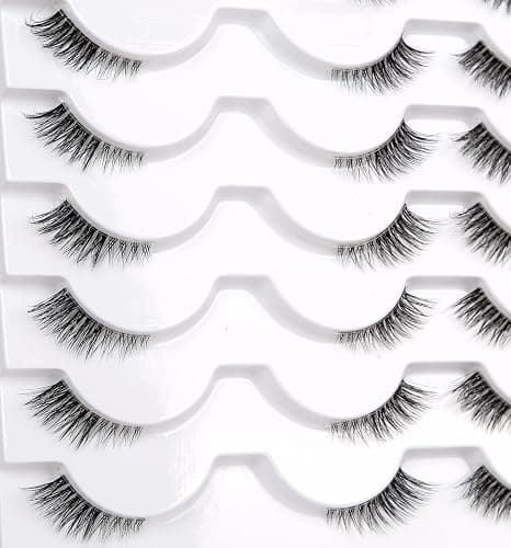 Half False Eyelashes with Clear Band Wispy Cat Eye Look Natural Short Small 3/4 Accent Lashes Faux Mink Fake Eyelash Strips 14 Pairs Pack thumbnail 6