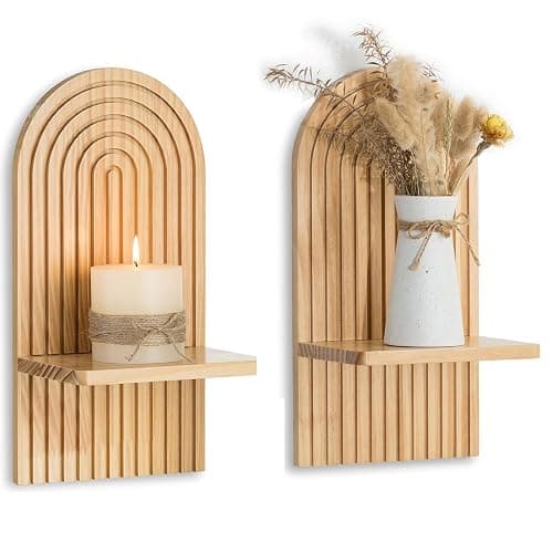 Walasis Boho Wall Decor Set of Two - Natural Modern Minimalist Mid Century Wall Candle Holder for Living Room - Wood Bohemian Decor for Bathroom Nursery Bedroom - Image 1