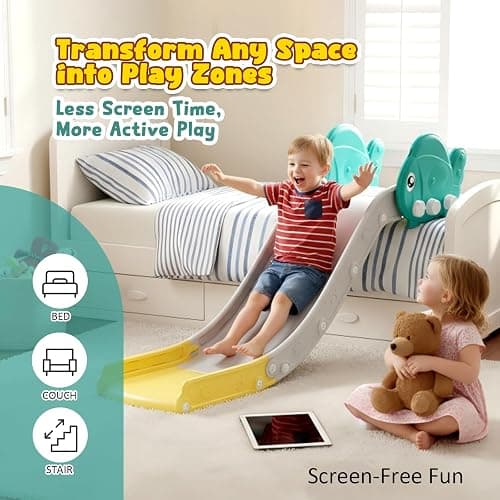Couch Slide for Toddlers, Upgraded Indoor Toddler Slide for Couch, Bed & Stairs, Space-Saving Kids Slide with Extended Slope, Smooth Edges & Cute Fish Design, Safe for Multiple Ages & Long-Term Use thumbnail 3
