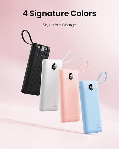Coowisty Portable Power Bank, 10000mAh Slim Portable Charger with Built-in Cables, External Battery Pack 5 Outputs 2 Inputs LED Display Compatible with iPhone/Android & More (White) thumbnail 7
