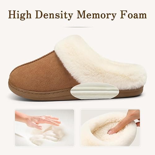 Evshine Women's Memory Foam Fuzzy Slippers Cozy House Shoes | Wool-Like Faux Fur Lining, Non-Slip rubber sole, Warm Winter Slippers Indoor & Outdoor, Great Christmas Gift thumbnail 5