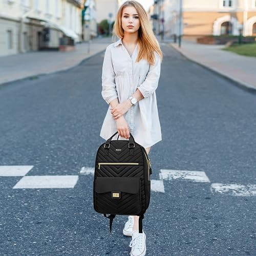 RJEU School Backpack Aesthetic for Teen Girls,Laptop Bag Bookbag with USB Port for Women College Student,Mochilas de Mujer,Black thumbnail 7