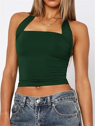TiulZial Women Sexy Halter Neck Backless Tank Top Open Back Sleeveless Slim Fit Y2k Summer Tops thumbnail 3