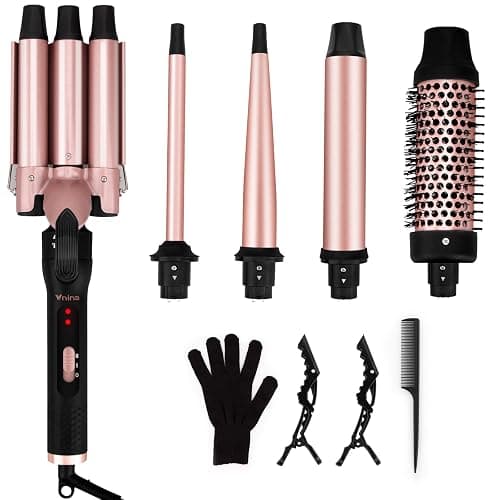 5 in 1 Curling Iron Set, 3 Barrel Curling Iron Set with Curling Brush (1.5 inch),4 Interchangeable Ceramic Curling Wand (0.5-1.25"), Instant Heat Up, 2 Temps Setting, with Comb & Glove & 2 Hair Clips - Image 1
