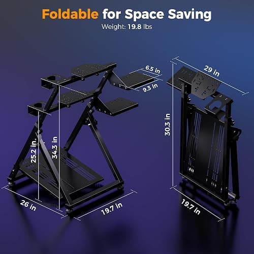 CAMMOO High Compatible Racing Wheel Stand Fits Handbrake, with Cup Holder | 31 Holes Wheel Panel, 26 Holes Shifter Panel, Foldable Sim Steering Racing Stand with Dual Anti-Slip, Wide Height Adjustment thumbnail 8