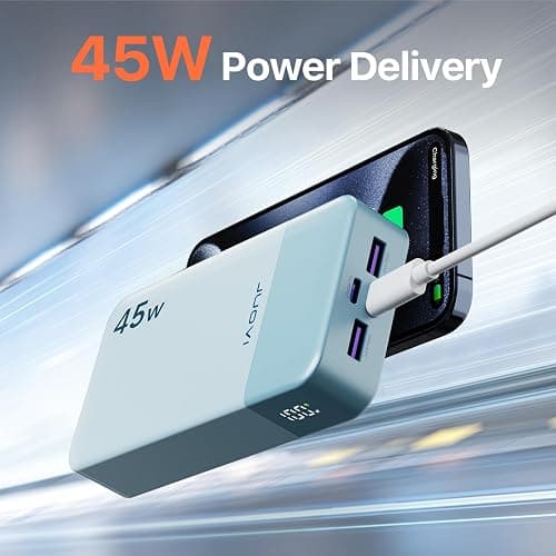 JUOVI J2621 Power Bank Portable Charger,20000mAh 45W PD3.0 QC 4.0 Fast Charging Battery Pack with LED Display,2 USB-C,2 USB-A for iPhone Tablet MacBook thumbnail 2