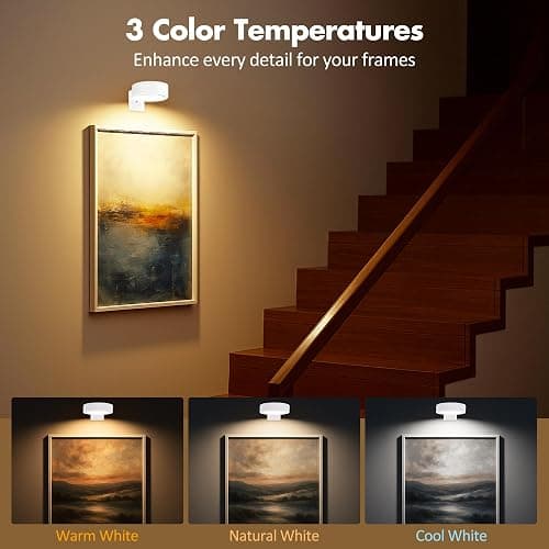3Pcs Picture Light Battery Operated, Wireless Led Painting Light with Remote Dimmable and Timer, 3 Lighting Modes Art Display Light for Picture Frame Artworking Portrait, Wall Decorative Puck Lights thumbnail 3