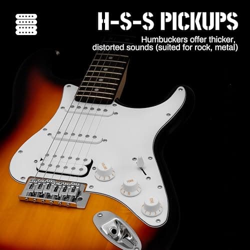 AODSK Electric Guitar with Amp Beginner Kit 39 Inch Solid Body Full Size,All Accessories,Digital Tuner,Six Strings,Four Picks,Tremolo Bar,Strap,Gig Bag,Starter kit (Blue-HSS) thumbnail 5