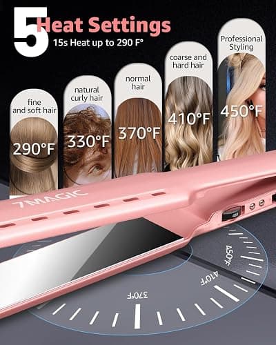 7MAGIC 1.7" Wide Hair Straightener, Nano Titanium Flat Iron for Wet & Dry Hair, Flat Iron Hair Straightener with 5 Temp, MCH Fast Straightening Iron, Hair Iron with Dual Voltage, Pink thumbnail 3