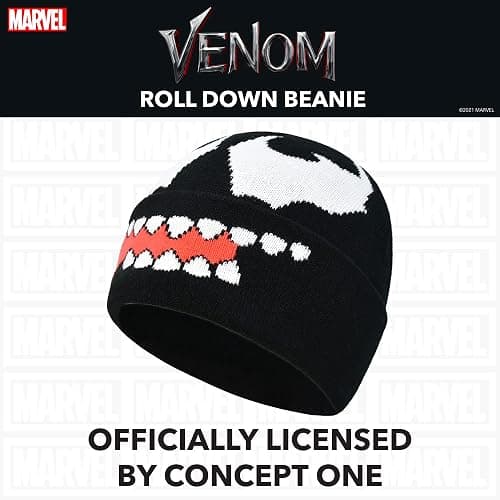 Marvel Venom Intarsia Roll Down Cuff Beanie Hat, Black, One Size thumbnail 4