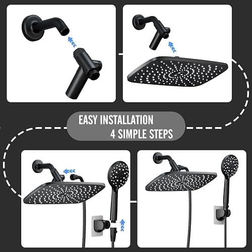 Veken 11.8 Inch Rain Shower Head with Handheld- High Pressure Dual Shower Heads with 5 Modes Handheld Spray Combo- Wide Rainfall Showerhead with Hose, Bathroom Accessories, Matte Black thumbnail 6