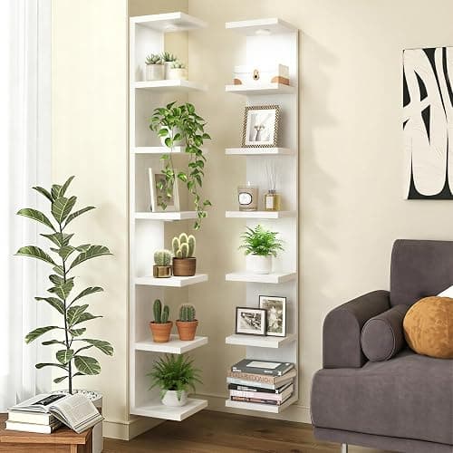 Fixwal 7 Tier Wall Shelf with LED Lights for Room Decor White, 2 Pack | 76.8in Tall, Holds 11Lbs per Tier, Flexible Section Installation, Fits Any Room Decor thumbnail 7