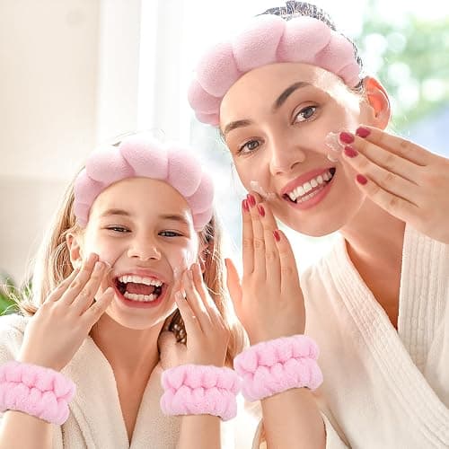 Zkptops Spa Headband for Washing Face Wristband Sponge Makeup Skincare Headband Terry Cloth Bubble Soft Get Ready Hairband for Women Girl Puffy Padded Headwear Non Slip Thick Hair Accessory(Pink) thumbnail 7
