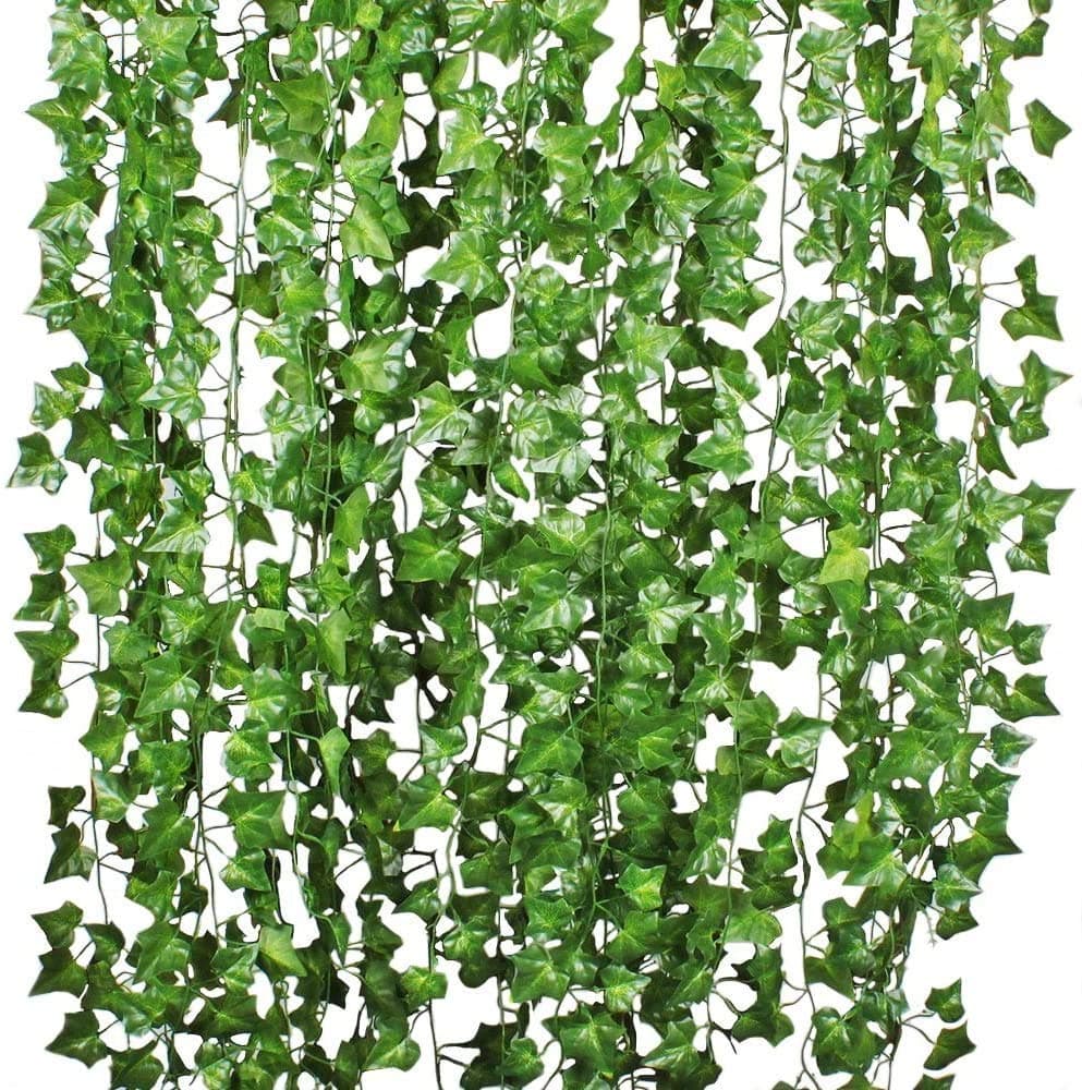 12 Strands /24M Artificial Ivy Leaf Plants Vine Hanging Garland Fake Foliage Flowers Home Kitchen Garden Office Wedding Wall Decor, Green (12PCS-79Feet/24M) - Image 1