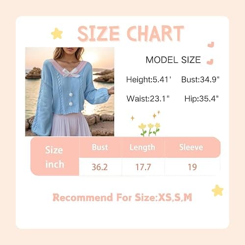 FindThy Women's Y2K Pullover Sweater Sweet Lantern Sleeve Bowtie Knit Crop Jumper Tops thumbnail 6