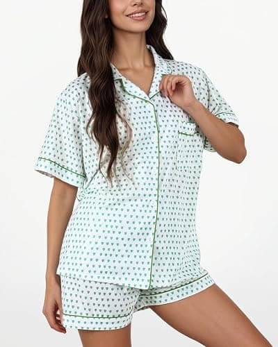 Zuafy Women's Pajamas Set Button Down Ladies Summer Pajamas Monkey Printed Sleepwear Short Sleeve 2 Pc Pjs for Birthday Gift thumbnail 4