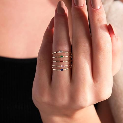 KOHOTA Dainty Gold Birthstone Rings for Women 14k Gold Plated Non Tarnish Thumb Stackable Ring Mothers Birthday Gifts Engagement Wedding Promise Rings Emerald Green Gemstone Jewelry Band Size 6-10 thumbnail 5