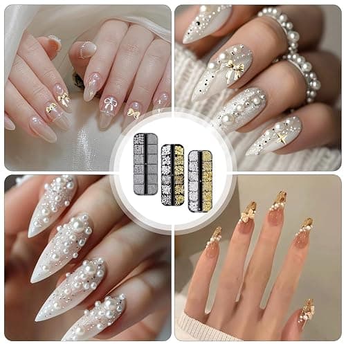 lafo Lot de 3 Boîtes Strass Ongle Nail Art avec Bijoux Ongles - Perles Charmes Cristal Blanc, Beige et Décoration Ongle - Kit Nail Art Accessoires Design Faciles (A) thumbnail 7